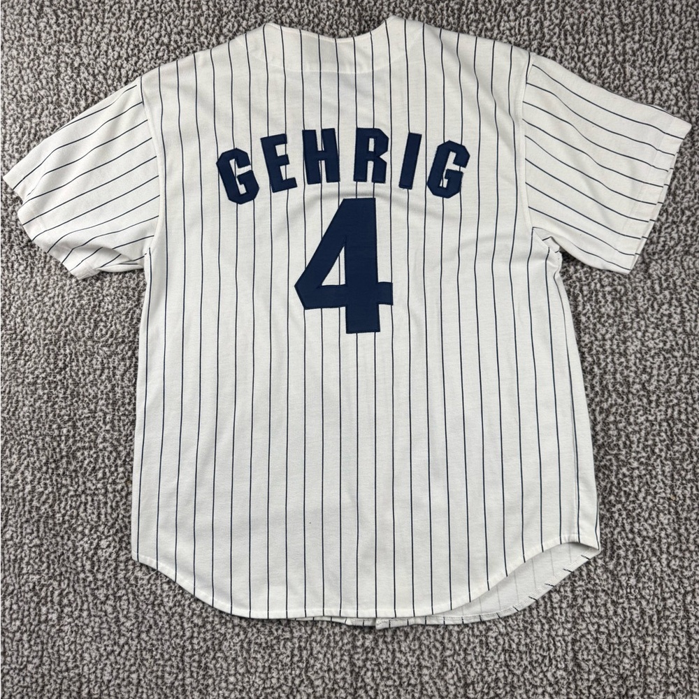 Lou Gehrig 4 Yankees STARTER White and Navy Pinstriped Jersey size XL - Picture 8 of 8